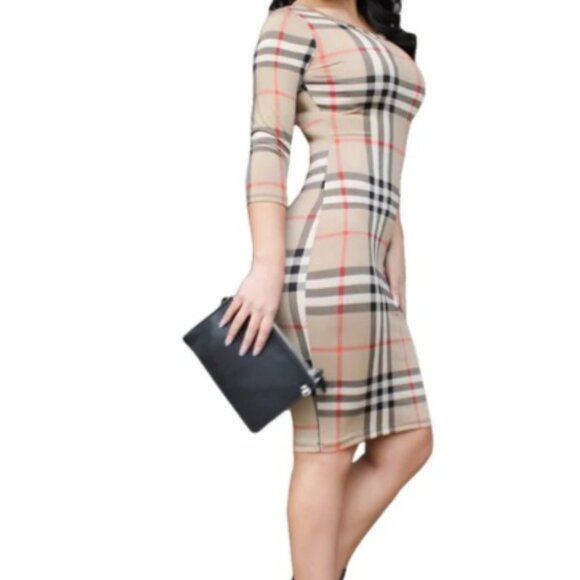 Plaid Bodycon Dress – Curve-Hugging Elegance in All-Season Style (M–XL) - Picture 1 of 5